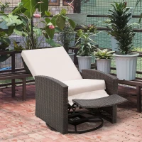 [Pick UP] Outsunny Deluxe Swivel Rattan Wicker Sofa Chair Reclining Lounge Outdoor Patio Furniture with Cushion, Brown/Kaki(m-17)