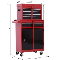 [Pick Up] HOMCOM 40-Inch 2-in-1 Rolling Tool Cart Wheeled Storage Cabinet Organizer with Drawers - Black/Red(m-3)