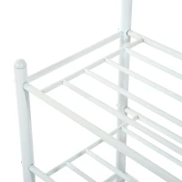 HOMCOM Coat and Shoe Rack Heavy Duty 2-In-1 Entryway Hall Tree 18 Hooks with 3 Tier Shelves White(m-8)