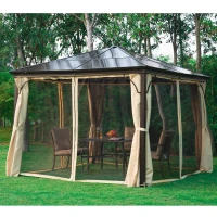 [Pick UP] Outsunny 10 x 10 ft Deluxe Hard Top Waterproof Gazebo Canopy Heavy Duty Shelter with Curtains and Mosquito Netting(m-9)