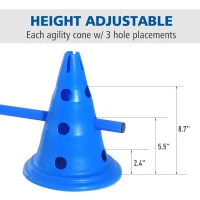 PawHut Dog Agility Hurdles Cones - Canine Agility Training Set - 8 Hurdles & 4 Poles Set with carrying bagBlue(m-4)