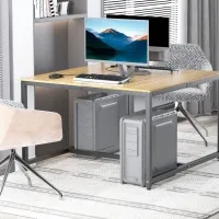 HOMCOM Two Person Computer Desk, 47 x 47 inch Extra Large Writing Study Desk, Double Workstation for Home Office, Oak(m-1)
