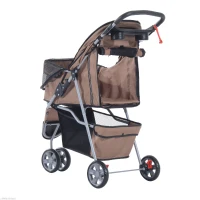 PawHut 3 Wheel Folding Dog Pet Cat Stroller with Brake and Canopy, Coffee(m-5)