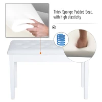 HomCom Piano Bench with Storage Faux Leather Padded Double / Duet w/ Music Storage - White(m-5)