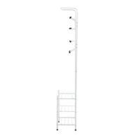 HOMCOM Coat and Shoe Rack Heavy Duty 2-In-1 Entryway Hall Tree 18 Hooks with 3 Tier Shelves White(m-6)