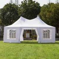 Outsunny Party Tent 22.3ft Octagonal Wedding Event Outdoor Shelter with 8 Removable Walls White(m-2)