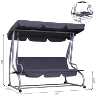 [Pick UP] Outsunny Heavy-duty Metal 3 Seater Covered Outdoor Swing Chair Garden Hammock and Bed with Frame, Canopy and 2 Pillows (Grey)(m-3)