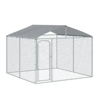 PawHut Outside Dog Kennels 10'Lx10'Wx6'H Large Outdoor Dog Playpen Galvanized Pet Exercise House Cage with Canopy Roof, Silver(m-1)