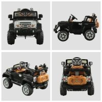 Aosom 12V Power Wheels Jeep Electric Cars Ride On Toy Truck With Remote Control For 3-6 Years Old Kids 2 Speeds Lights Mp3 Lcd Indicator Black(m-7)