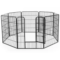 PawHut X Pen for Dogs 8 Panel Pet Playpen Heavy-Duty Iron Indoor/Outdoor 40-inch Black(m-1)