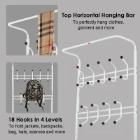 HOMCOM Coat and Shoe Rack Heavy Duty 2-In-1 Entryway Hall Tree 18 Hooks with 3 Tier Shelves White(m-4)