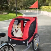 PawHut Pet Bike Trailer Bike Cart Bicycle Dog Cat Travel Carrier Foldable Red(m-1)