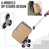 DURHAND 6-Wheels Up Stairs Trolley Hand Trucks Foldable Steel Load Cart W/ Fixed Rope(m-5)