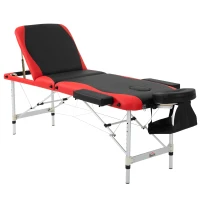 HOMCOM Portable Massage Table 73" 3 Section Foldable Massage Table Professional Salon Spa Facial Couch Bed (Black/Red)(m-1)