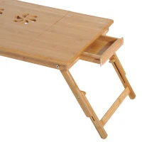 HOMCOM Bed Tray Table Adjustable Bamboo Laptop Tray Desk Notebook Table with Side Drawer and Foldable Legs(m-10)