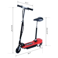 Qaba Electric Scooter Bike Adjustable Folding Seated E-Scooter Battery Powered Motorized Bike Red(m-3)