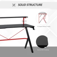 HOMCOM 47 inch Gaming Desk, Racing Style Computer Table for Home, PC Workstation with Rotatable Cup Holder Gamepad Holder Speaker Stand Headphone Hook Wire Port, Black(m-6)