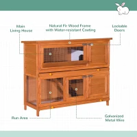 PawHut Bunny Hutch 2 Tier Elevated Wooden Rabbit Bunny House Chicken Coop Small Animal Cage w/ Sliding-Out Tray(m-5)