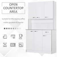 HOMCOM White Kitchen Cupboards 71” Buffet Server Microwave Storage Cabinet Hutch- White(m-6)