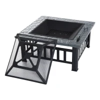Outsunny Metal Fire Pit Square Fire Fit 32Inch Outdoor Steel Firepit Backyard Patio Garden Stove w/ Rain Cover(m-9)