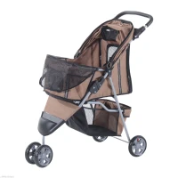 PawHut 3 Wheel Folding Dog Pet Cat Stroller with Brake and Canopy, Coffee(m-4)