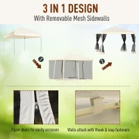 Outsunny 10' x 10' Pop Up Canopy Tent Gazebo with Removable Mesh Sidewall Netting, Carry Bag for Backyard Patio Outdoor, Beige(m-5)