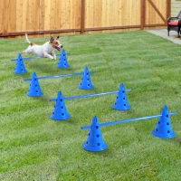 PawHut Dog Agility Hurdles Cones - Canine Agility Training Set - 8 Hurdles & 4 Poles Set with carrying bagBlue(m-1)