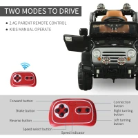 Aosom 12V Power Wheels Jeep Electric Cars Ride On Toy Truck With Remote Control For 3-6 Years Old Kids 2 Speeds Lights Mp3 Lcd Indicator Black(m-6)