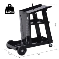 DURHAND Welding Cart 3 Tier Welder Trolley Garage w/ Safety Chain Black(m-3)