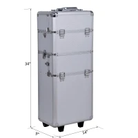 Soozier 2in1 Professional Makeup Train Case w/ Handle and Wheels - Silver(m-3)