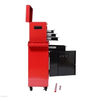 [Pick Up] HOMCOM 40-Inch 2-in-1 Rolling Tool Cart Wheeled Storage Cabinet Organizer with Drawers - Black/Red(m-4)