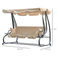 [Pick UP] Outsunny Heavy-duty Metal 3 Seater Outdoor Swing Chair Garden Hammock Bed with Canopy and 2 Pillows Beige(m-3)