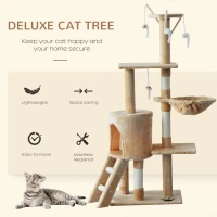 PawHut Cat Jungle Gym 52" Multi-Level Cat Tree Kitten Playhouse Kitty Activity Center Scratching Post Rest Condo with Hammock Beige(m-4)