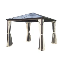 [Pick UP] Outsunny 10 x 10 ft Deluxe Hard Top Waterproof Gazebo Canopy Heavy Duty Shelter with Curtains and Mosquito Netting(m-1)
