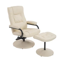 HOMCOM Modern Recliner Contemporary Recliner Chair and Ottoman Set Swivel Armchair with Wrapped Base Cream(m-1)