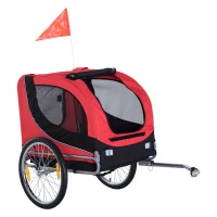 PawHut Pet Bike Trailer Bike Cart Bicycle Dog Cat Travel Carrier Foldable Red(m-2)