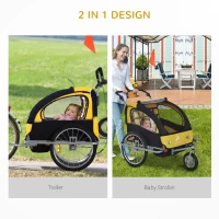 Aosom 2-IN-1 Double Baby Bike Trailer Child Carrier Stroller Jogger Bicycle Trailer Foldable Black & Yellow | Aosom Canada(m-4)