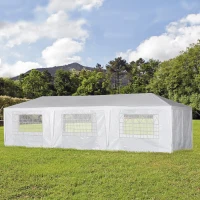 Outsunny Wedding Tent Portable Folding Garden Party Gazebo with 8 Walls Waterproof with PVC Coating UV Resistant  High Performance Polyester White(m-2)