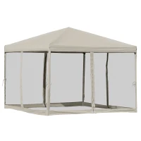 Outsunny 10' x 10' Pop Up Canopy Tent Gazebo with Removable Mesh Sidewall Netting, Carry Bag for Backyard Patio Outdoor, Beige(m-2)