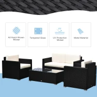 Outsunny Patio Sectional 4pcs Outdoor Rattan Wicker Sofa Set Outdoor Furniture with Cushions (m-4)