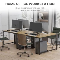 HOMCOM Two Person Computer Desk, 47 x 47 inch Extra Large Writing Study Desk, Double Workstation for Home Office, Oak(m-4)