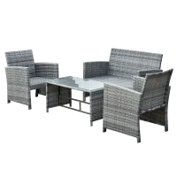 Outsunny 4Pcs Rattan Sofa Set with Table & Cushion Patio Wicker Furniture Garden Lawn Chair(m-5)