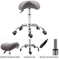 HOMCOM Massage Stool Adjustable Hydraulic Rolling Salon Stool Saddle Swivel Saddle Chair Grey(m-6)
