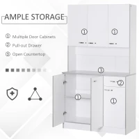HOMCOM White Kitchen Cupboards 71” Buffet Server Microwave Storage Cabinet Hutch- White(m-5)