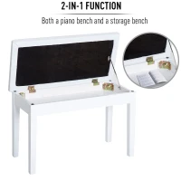HomCom Piano Bench with Storage Faux Leather Padded Double / Duet w/ Music Storage - White(m-4)