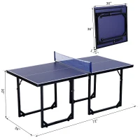 Soozier Outdoor Ping Pong Table 6x3ft Compact Midsize Ping Pong Table Tennis Table Free Standing Folding Blue(m-3)