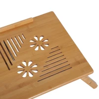 HOMCOM Study Desk Foldable Bamboo Wood Laptop Stand Notebook Table with Drawer Adjustable Cooling Bed and Legs(m-9)