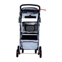 PawHut Jogging Stroller 4 Wheel Pet Stroller Carrier Folding Sunshade Oxford Cloth Canopy w/Brake Lightweight Reflective Strip Grey(m-9)