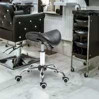 HOMCOM Massage Stool Adjustable Hydraulic Rolling Salon Swivel Saddle Chair Spa Beauty Massage Seat Black(m-1)