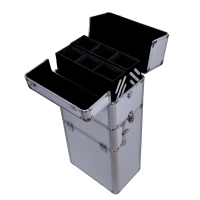 Soozier 2in1 Professional Makeup Train Case w/ Handle and Wheels - Silver(m-6)